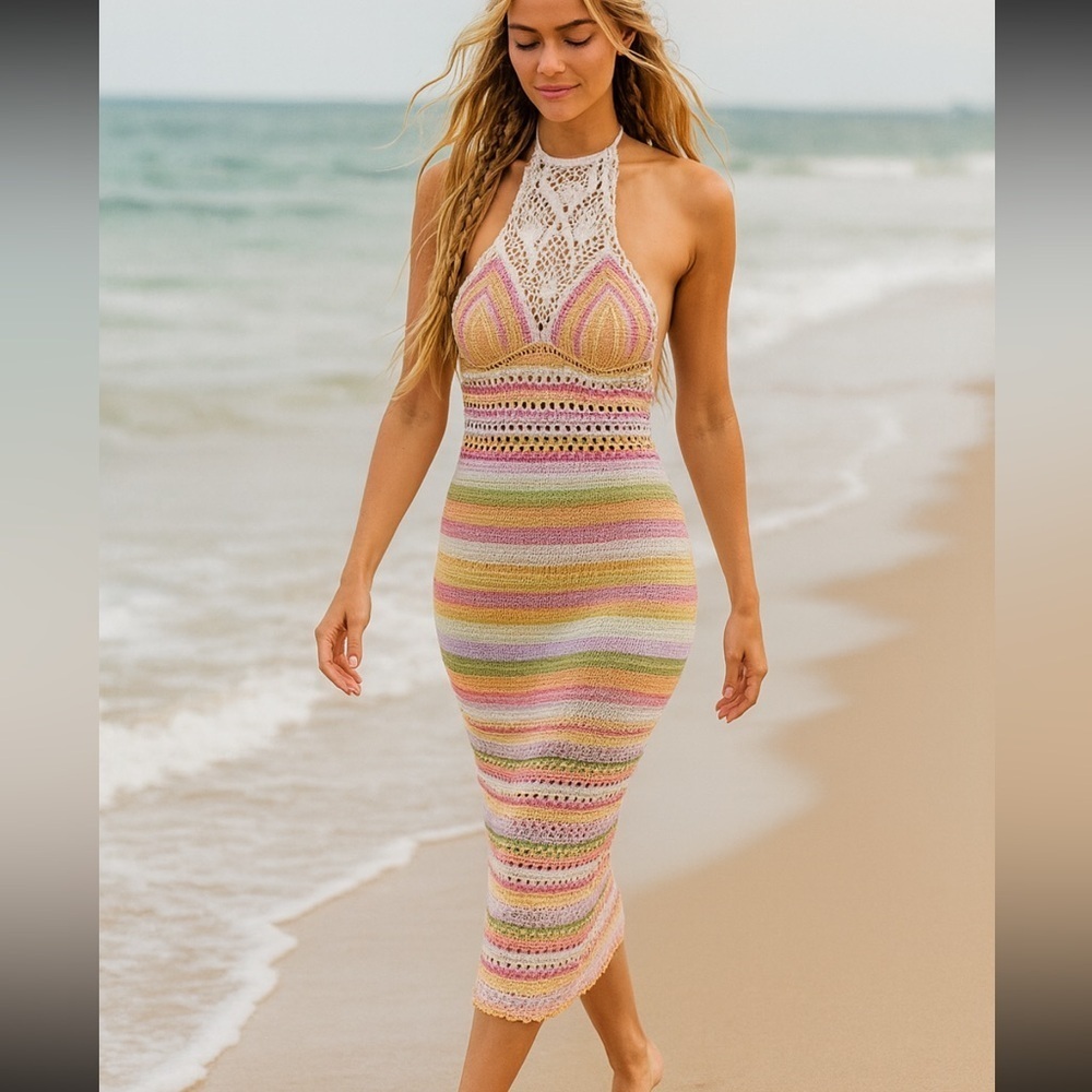 Ramy Brook Women's Amal Multicolor Crochet Midi Dress, New with Tags